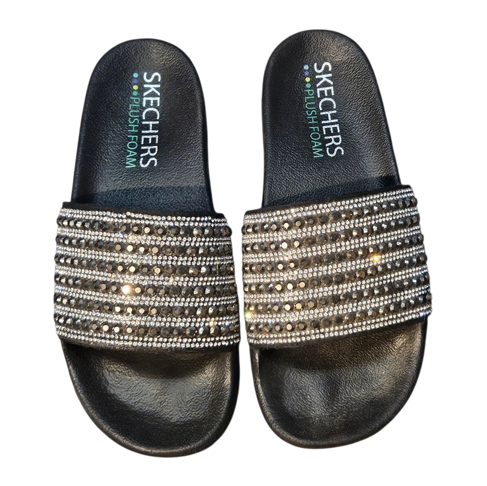 Skechers Size 7 Black Slide  Rhinestone Emblished Sandals - Picture 2 of 6